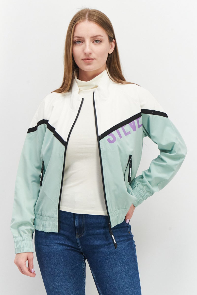 STEVE MADDEN Women High Neck Colorblock Windbreaker Jacket, Mint - Image 1
